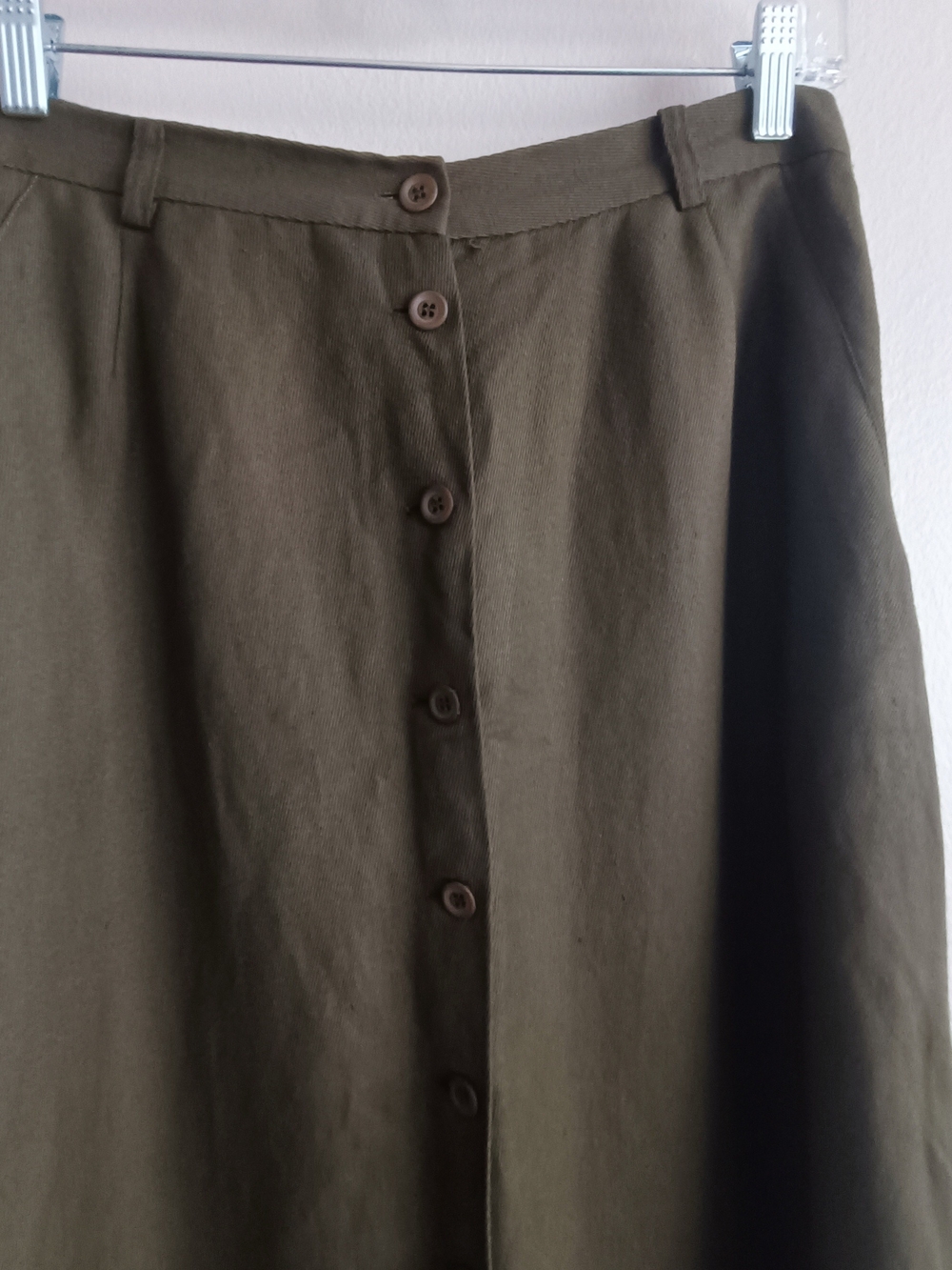 Vintage Liz Claiborne Utilitarian Linen Rayon Midi Skirt Olive Green Size 10 - Picture 2 of 13